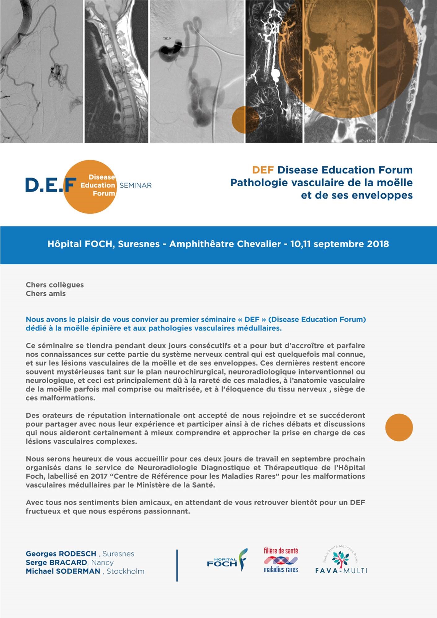Séminaire DEF sur la moëlle épinière et pathologie vasculaires médullaires